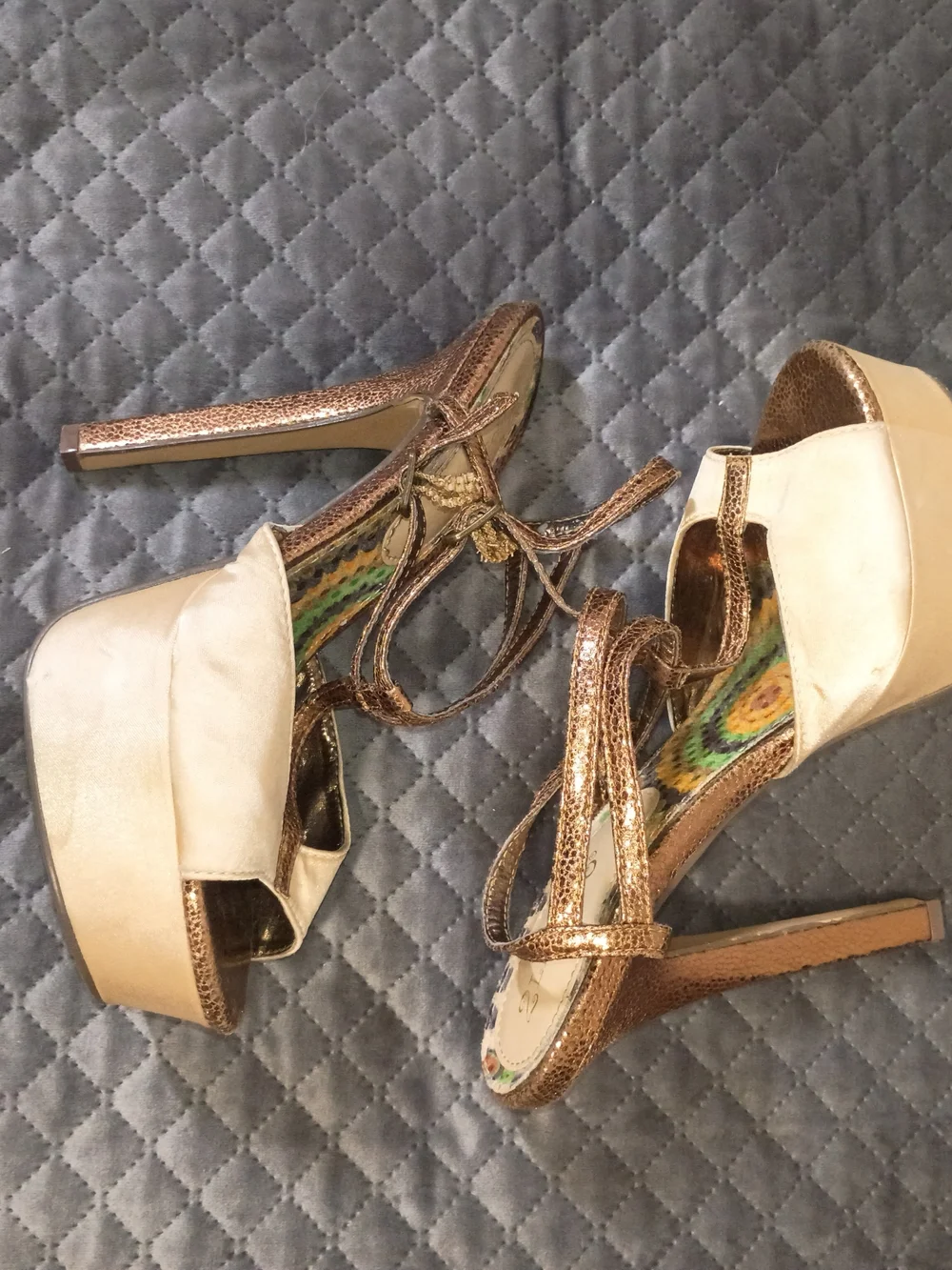 2 Lips Too Gold and Brown Platform Heel Sandals